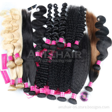 Cheap Brazilian Hair Bundles Vendor Wholesale AMZ hair Virgin Cuticle Aligned One Donor Human Hair Weave Extensions Double Drawn